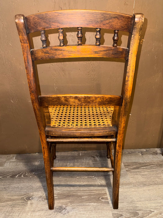 Antique Victorian Cane Seat Side Chair | Spindle Back Ladder Chair with Turned Legs