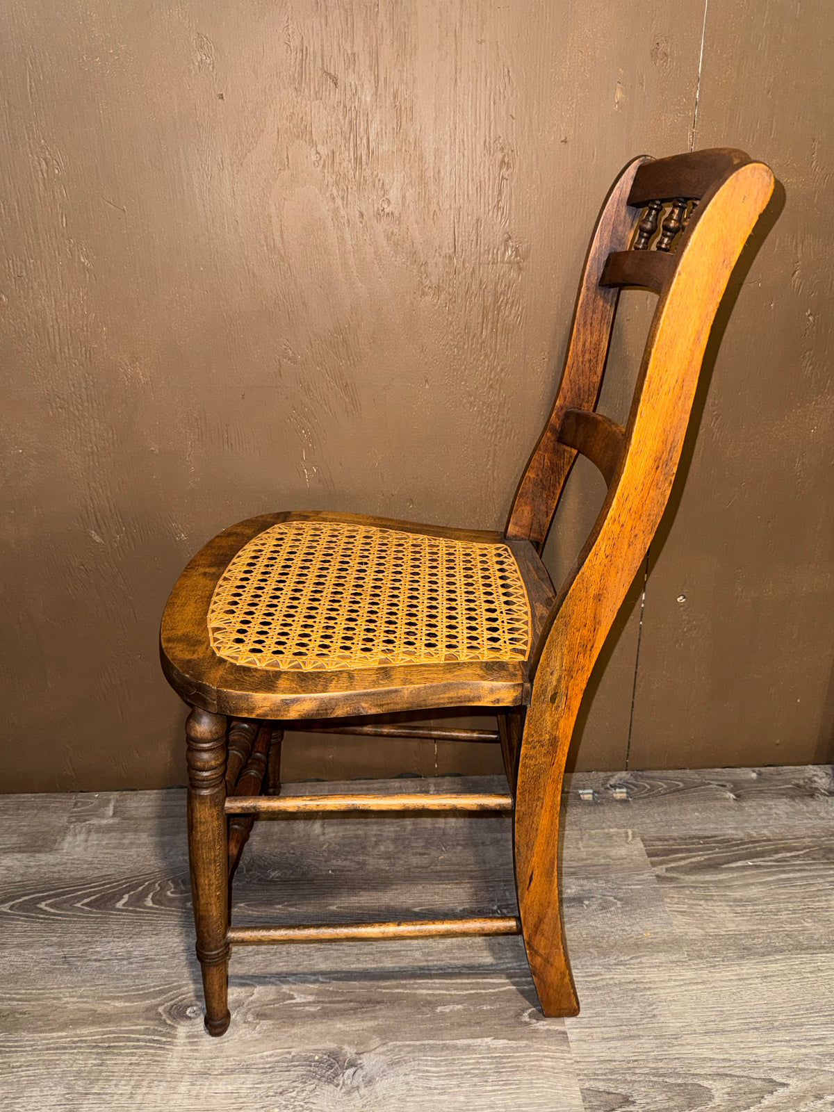 Antique Victorian Cane Seat Side Chair | Spindle Back Ladder Chair with Turned Legs