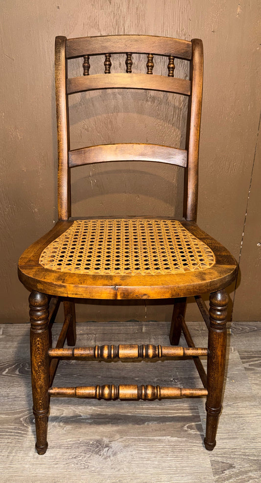 Antique Victorian Cane Seat Side Chair | Spindle Back Ladder Chair with Turned Legs