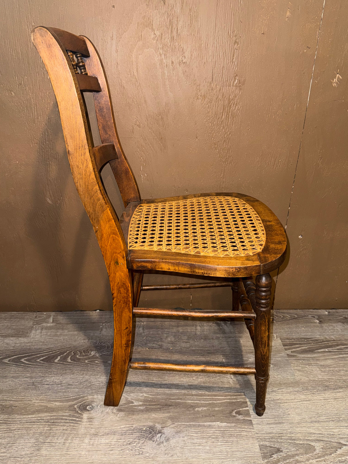 Antique Victorian Cane Seat Side Chair | Spindle Back Ladder Chair with Turned Legs