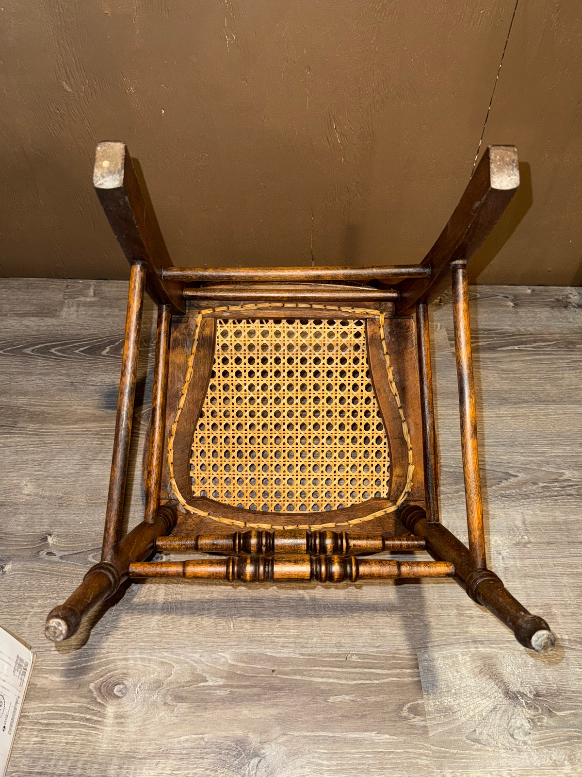 Antique Victorian Cane Seat Side Chair | Spindle Back Ladder Chair with Turned Legs