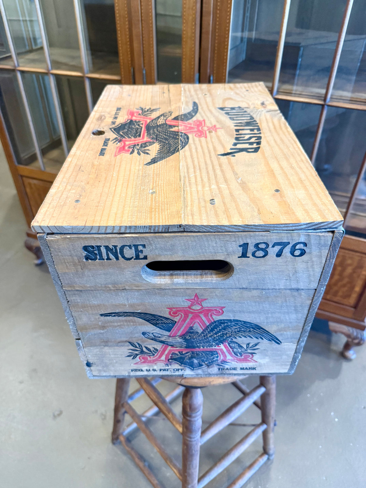 Vintage Anheuser-Busch Wooden Beer Crate with Reversible Checkerboard Lid - Budweiser St. Louis MO