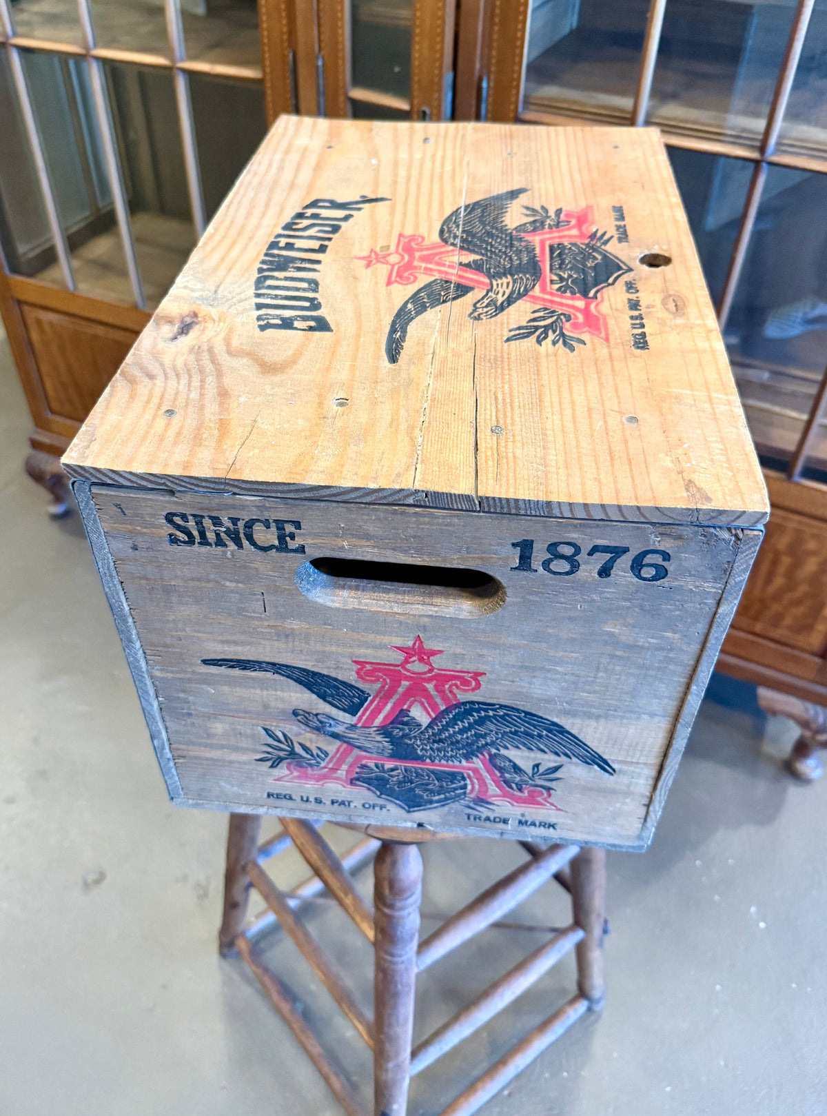 Vintage Anheuser-Busch Wooden Beer Crate with Reversible Checkerboard Lid - Budweiser St. Louis MO