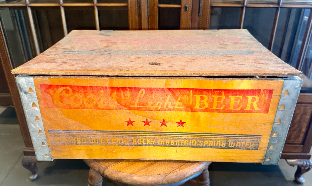 Vintage 1940s Coors Light Beer Wooden Crate with Hinged Lid | Antique Adolph Coors Breweriana Cargo Box