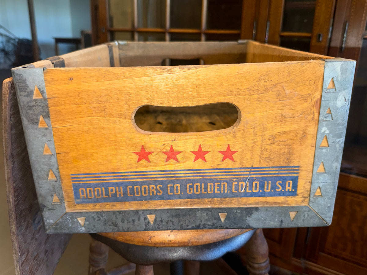 Vintage 1940s Coors Light Beer Wooden Crate with Hinged Lid | Antique Adolph Coors Breweriana Cargo Box