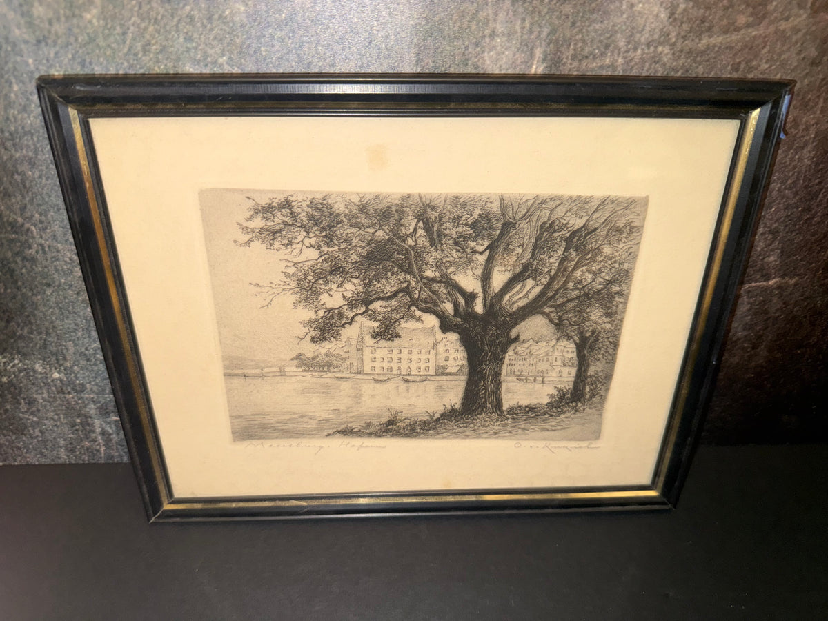 Set of 3 Vintage Original Signed Etchings by Otto von Kukuk – German Historic Landscapes & Lake Constance Views