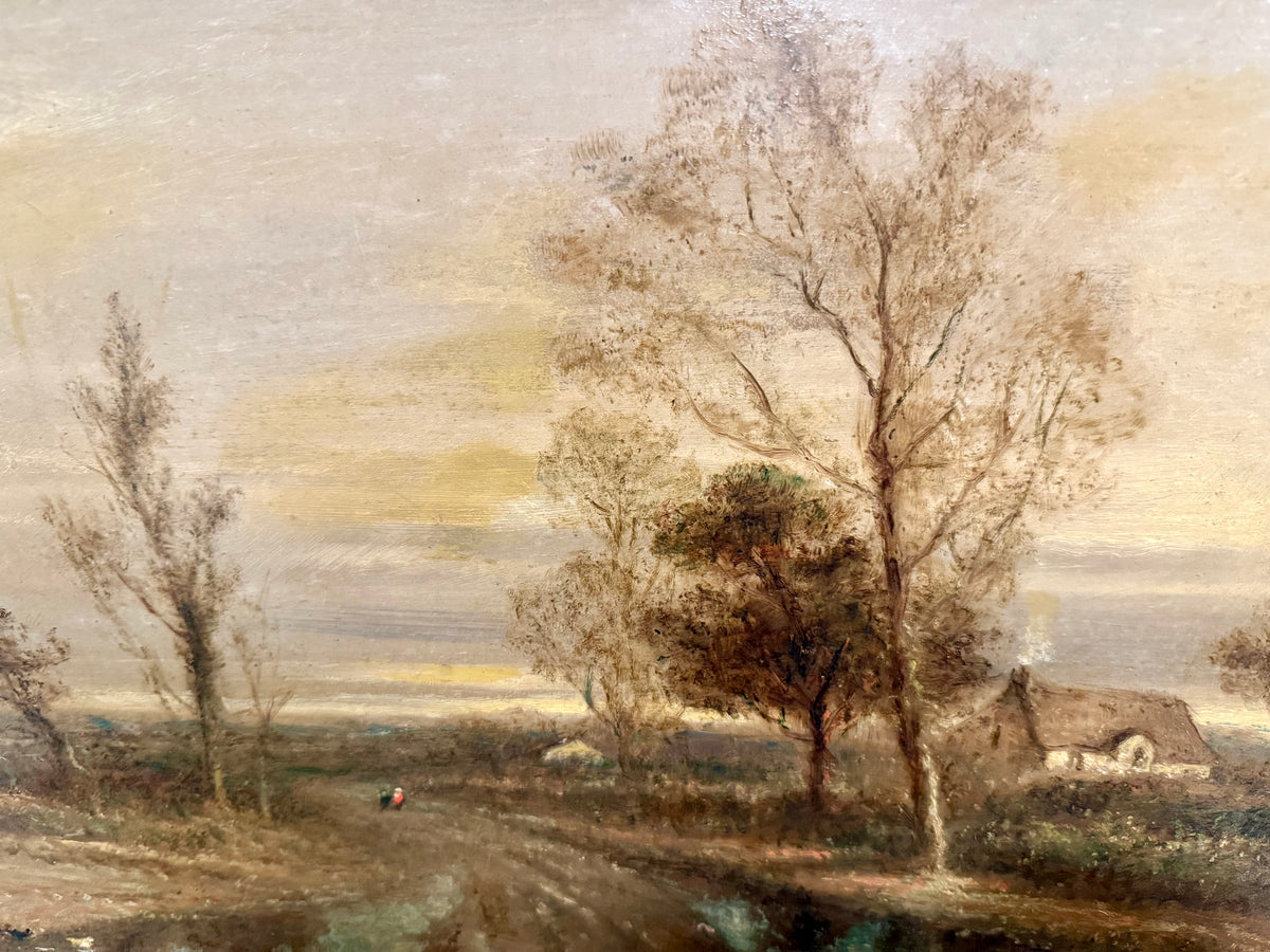 Antique Very Rare 19th Century English Oil Painting by F. Underhill – "Water Lane, Chingford" Country Landscape in Ornate Gilt Gesso Frame