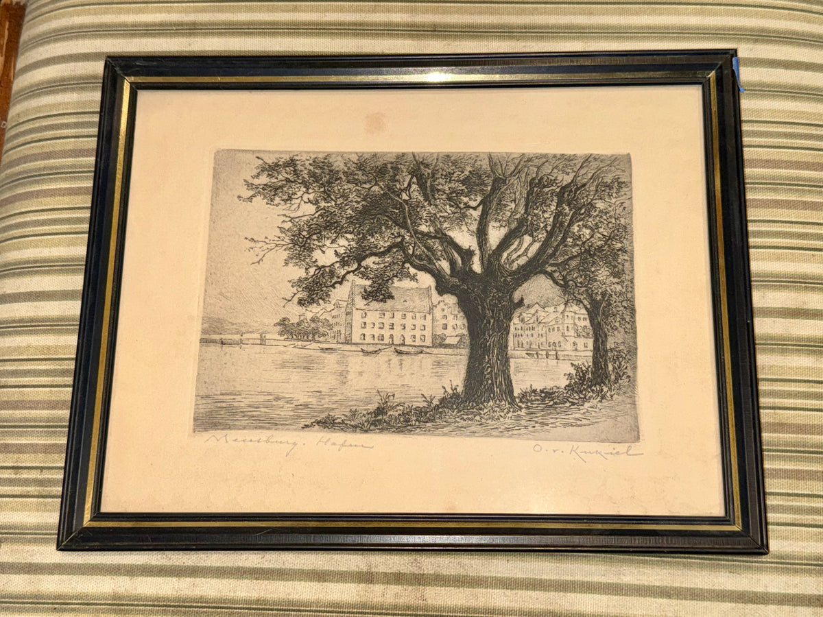 Set of 3 Vintage Original Signed Etchings by Otto von Kukuk – German Historic Landscapes & Lake Constance Views