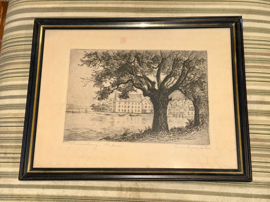 Set of 3 Vintage Original Signed Etchings by Otto von Kukuk – German Historic Landscapes & Lake Constance Views