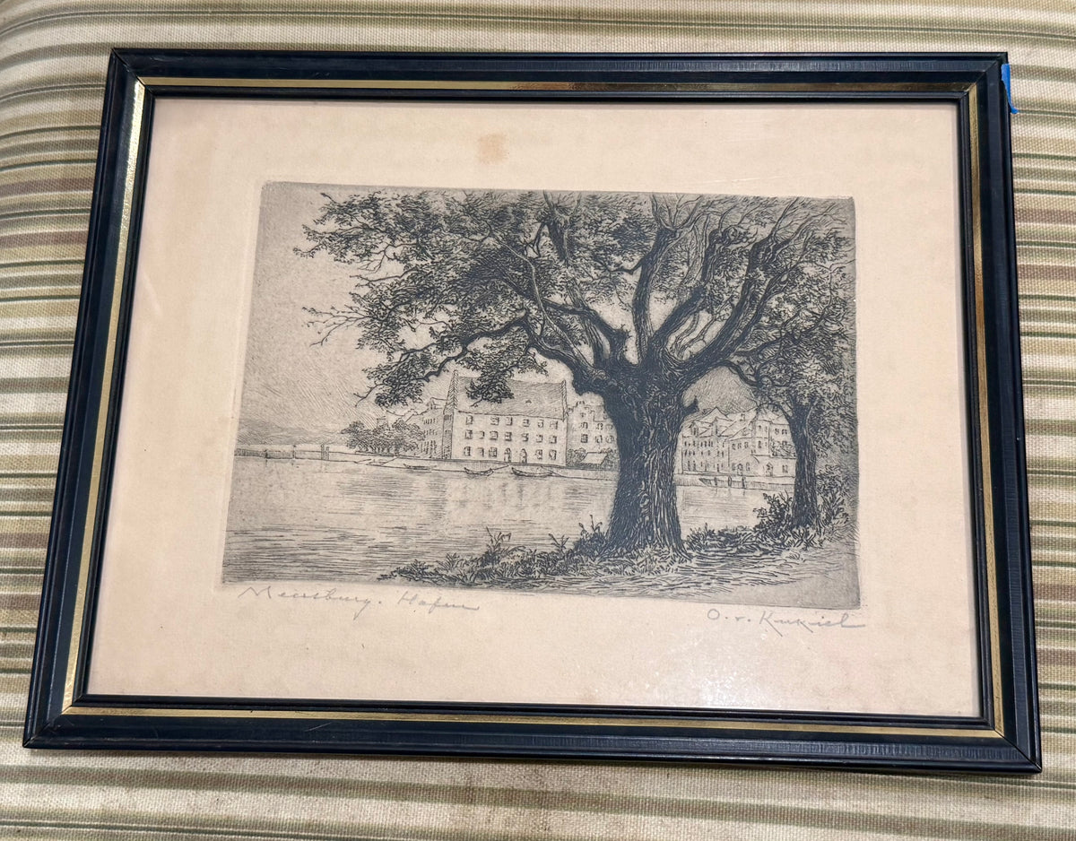 Set of 3 Vintage Original Signed Etchings by Otto von Kukuk – German Historic Landscapes & Lake Constance Views