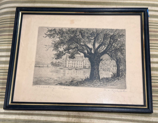 Set of 3 Vintage Original Signed Etchings by Otto von Kukuk – German Historic Landscapes & Lake Constance Views