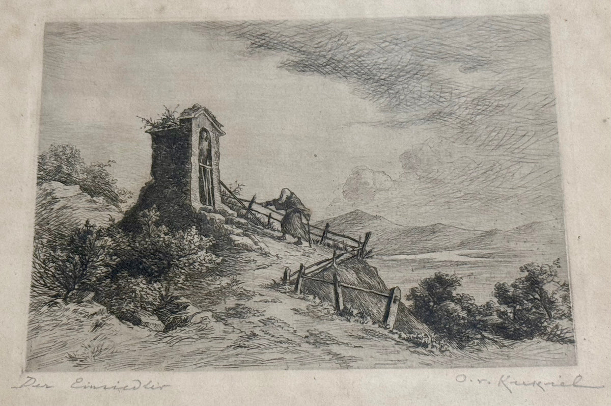 Set of 3 Vintage Original Signed Etchings by Otto von Kukuk – German Historic Landscapes & Lake Constance Views