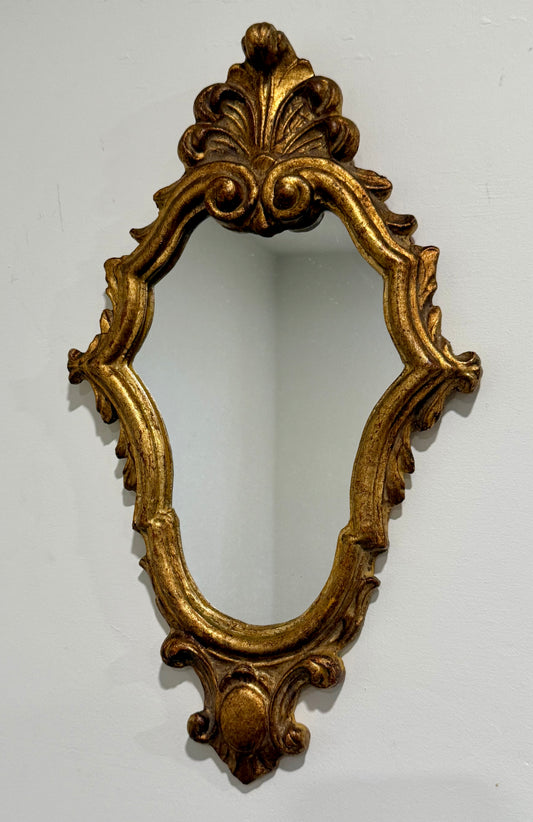 Vintage Mid-Century Italian Florentine Gold Gilt Wall Mirror – 14" Ornate Rococo Accent Gallery Mirror