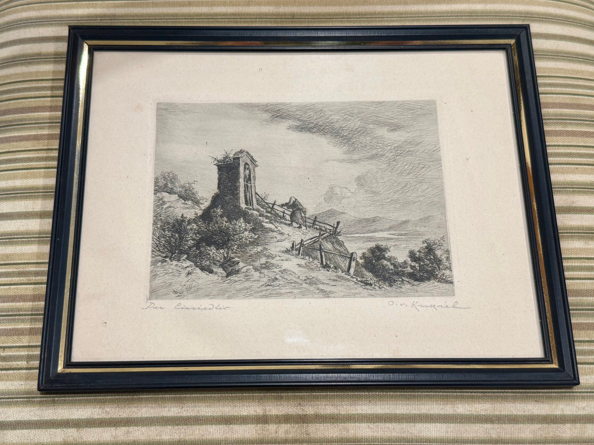 Set of 3 Vintage Original Signed Etchings by Otto von Kukuk – German Historic Landscapes & Lake Constance Views