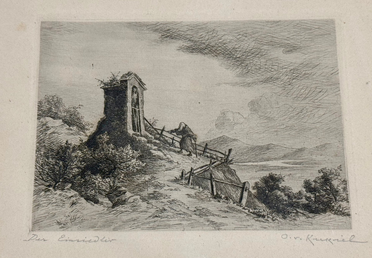 Set of 3 Vintage Original Signed Etchings by Otto von Kukuk – German Historic Landscapes & Lake Constance Views