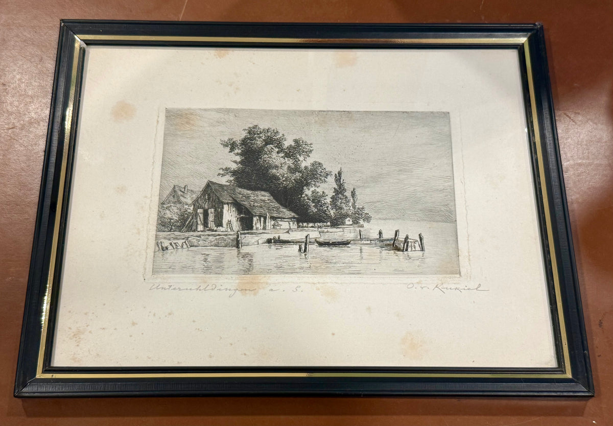Set of 3 Vintage Original Signed Etchings by Otto von Kukuk – German Historic Landscapes & Lake Constance Views