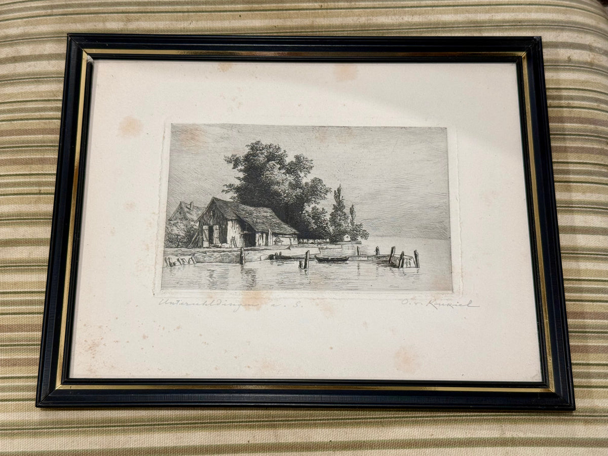 Set of 3 Vintage Original Signed Etchings by Otto von Kukuk – German Historic Landscapes & Lake Constance Views