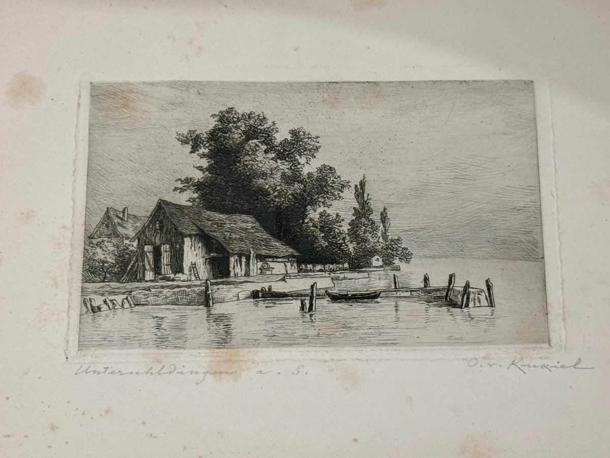 Set of 3 Vintage Original Signed Etchings by Otto von Kukuk – German Historic Landscapes & Lake Constance Views