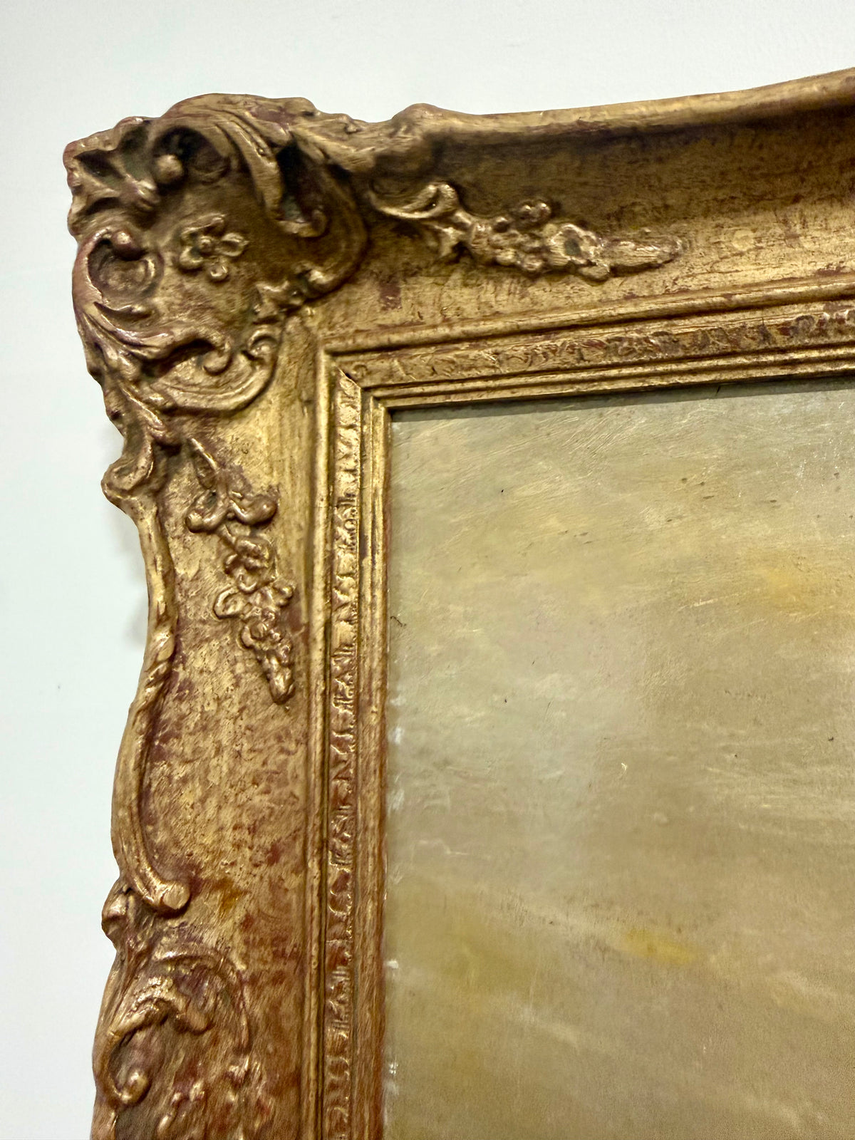 Antique Very Rare 19th Century English Oil Painting by F. Underhill – "Water Lane, Chingford" Country Landscape in Ornate Gilt Gesso Frame