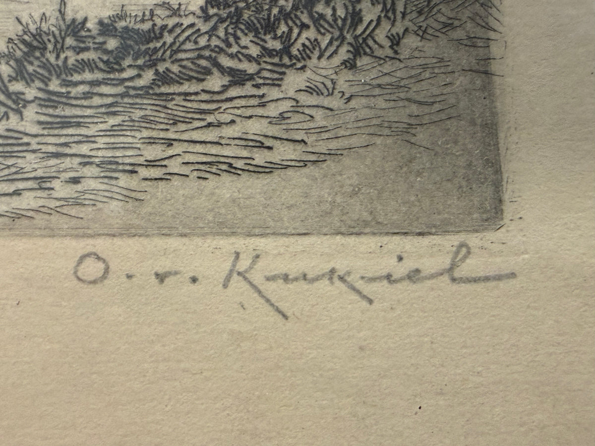 Set of 3 Vintage Original Signed Etchings by Otto von Kukuk – German Historic Landscapes & Lake Constance Views