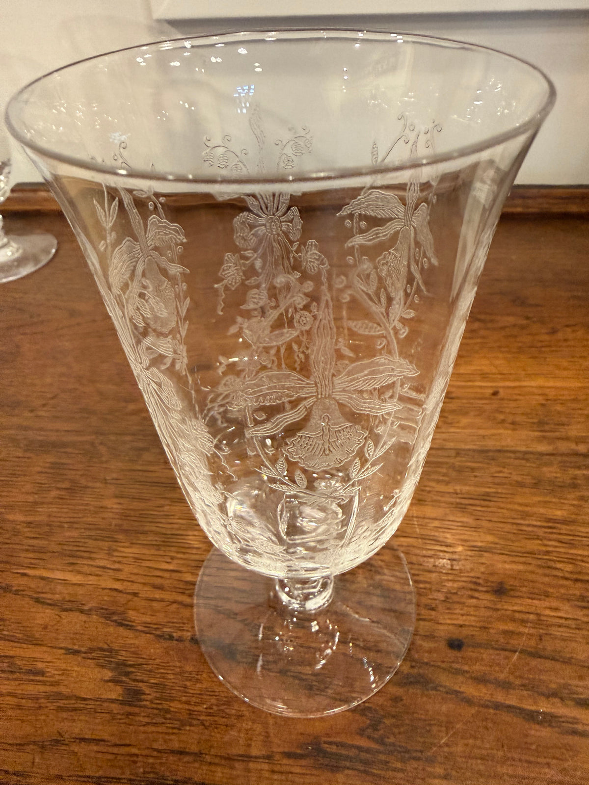Vintage Heisey Crystal Orchid Etched Footed Iced Tea/Wine Glasses – 1940s Elegant Blown Glass Goblets Stem 5025