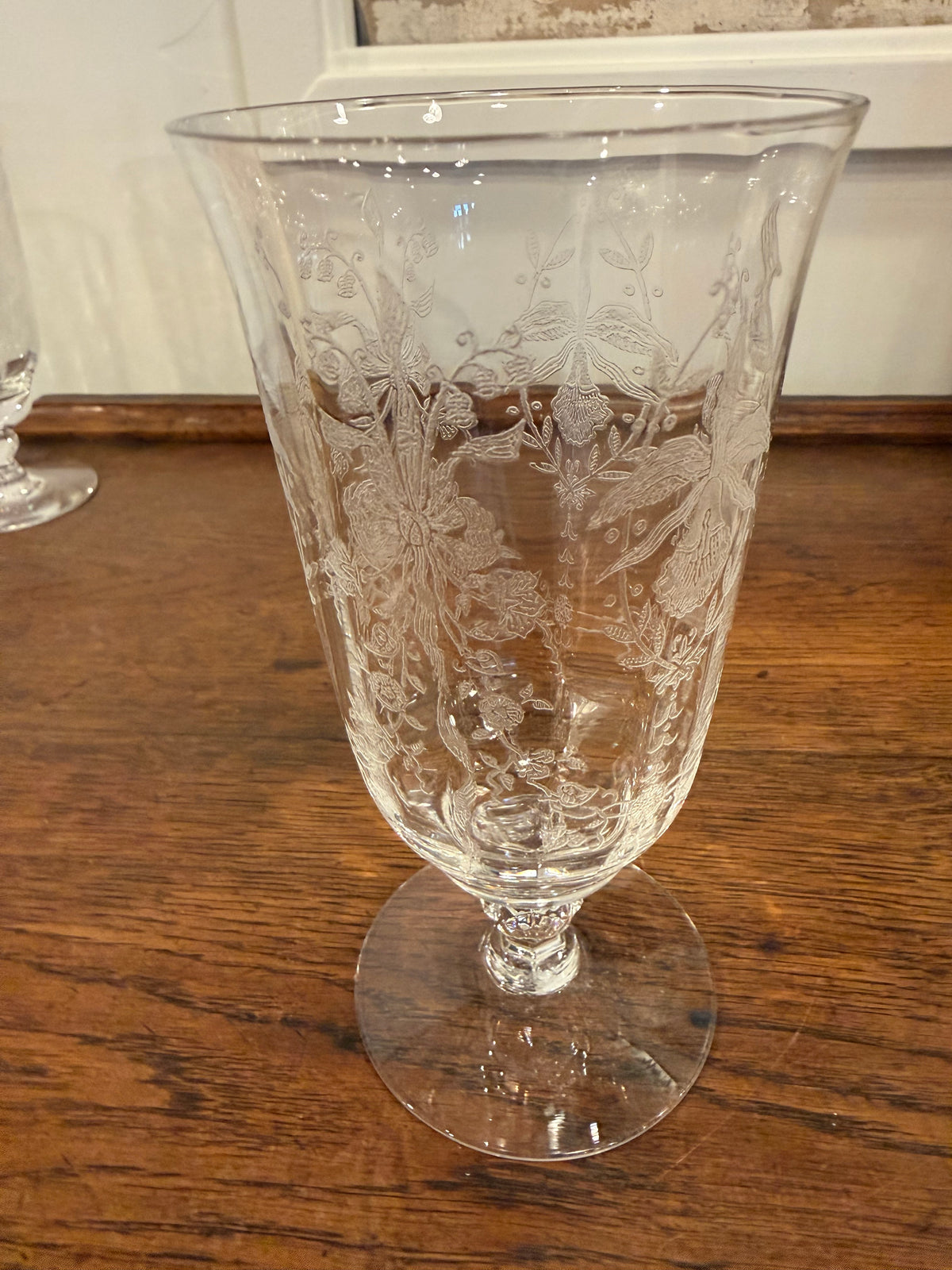 Vintage Heisey Crystal Orchid Etched Footed Iced Tea/Wine Glasses – 1940s Elegant Blown Glass Goblets Stem 5025