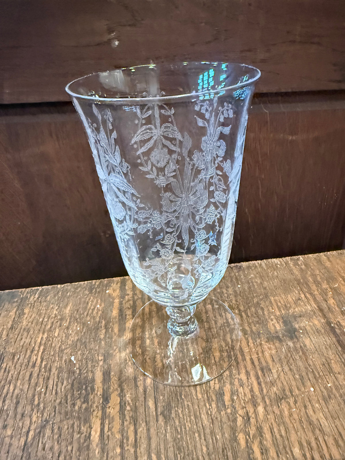 Vintage Heisey Crystal Orchid Etched Footed Iced Tea/Wine Glasses – 1940s Elegant Blown Glass Goblets Stem 5025