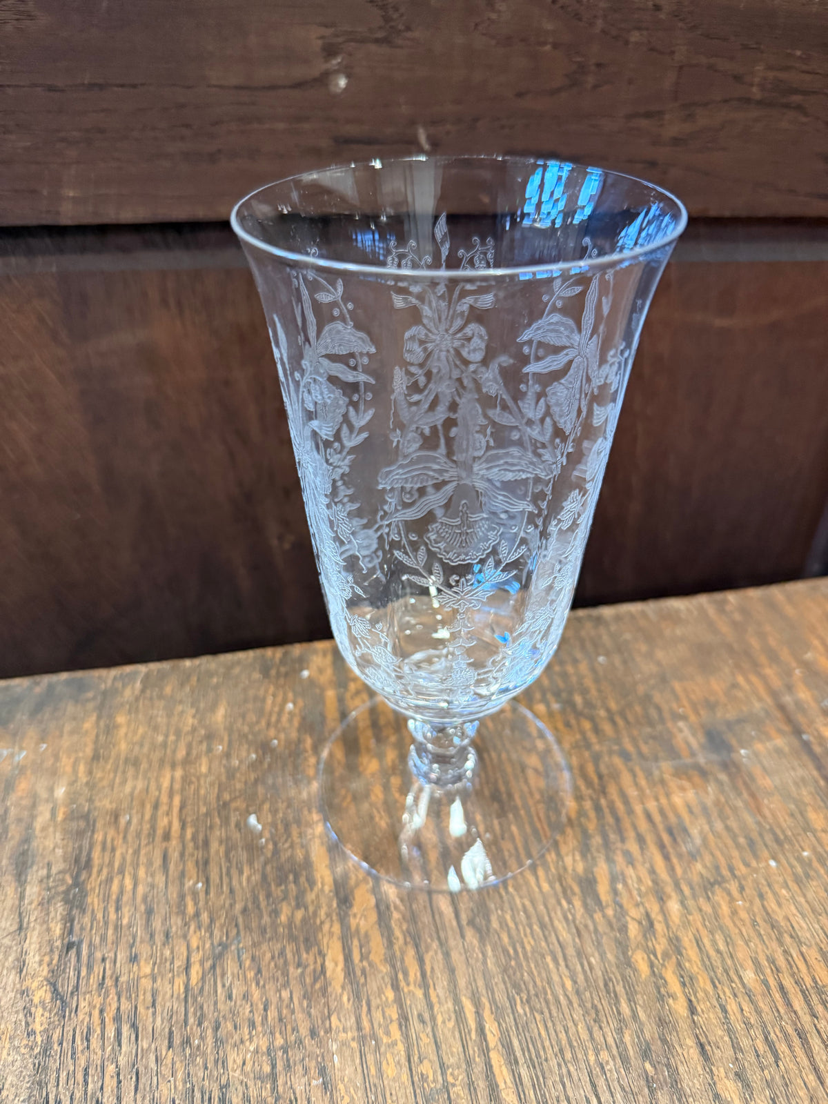 Vintage Heisey Crystal Orchid Etched Footed Iced Tea/Wine Glasses – 1940s Elegant Blown Glass Goblets Stem 5025