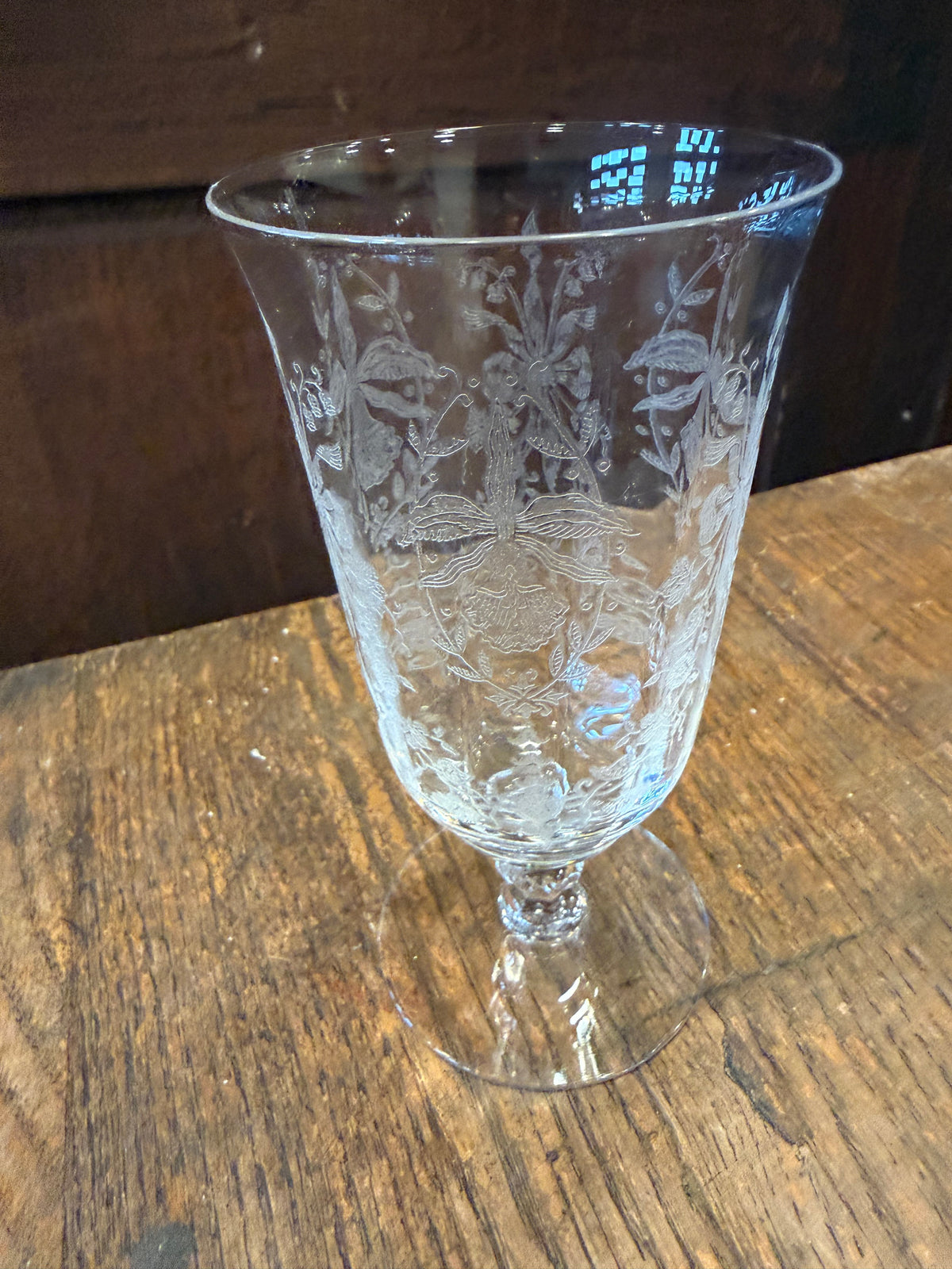 Vintage Heisey Crystal Orchid Etched Footed Iced Tea/Wine Glasses – 1940s Elegant Blown Glass Goblets Stem 5025
