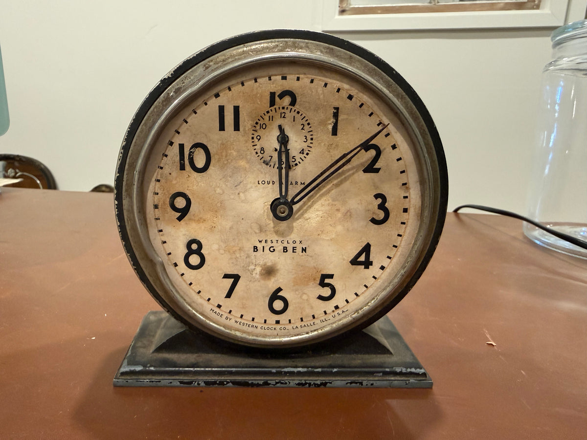 Antique 1930s Westclox Big Ben Style 4a Loud Alarm Mechanical Clock – Vintage Art Deco Tabletop Decor